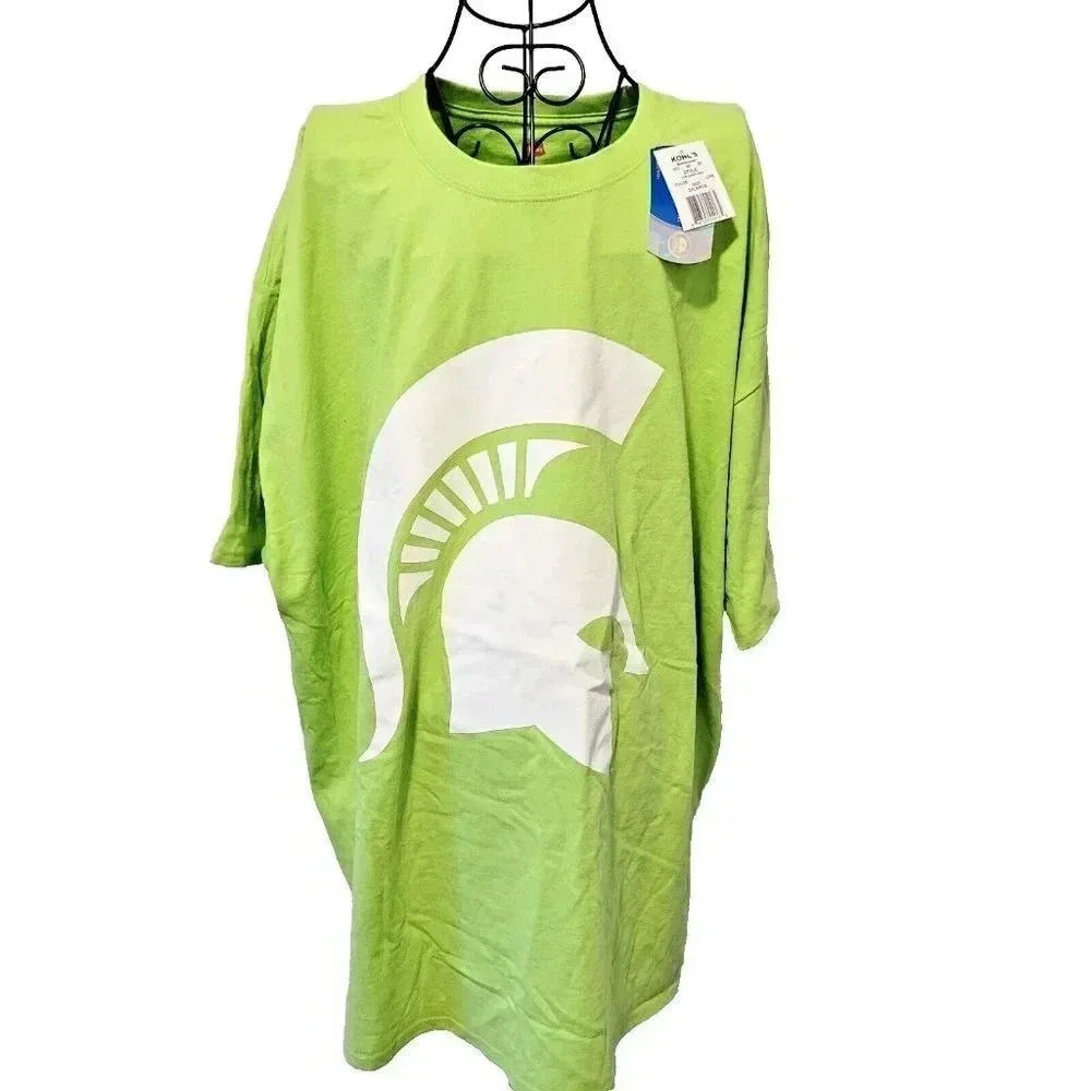 MSU Michigan State Spartans T-Shirt 2XL NWT Unisex Neon Green Sparty 100% Cotton